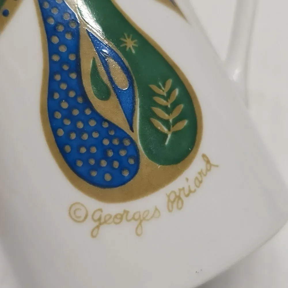 Georges Briard Creamer Forbidden Fruit Blue-green Pear with leaves Vintage MCM